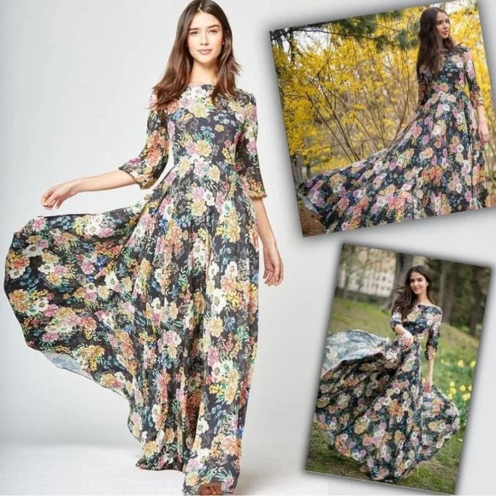 Yumi Kim Woodstock Maxi Dress in Black Wisteria-Park Size Medium Anthropologie